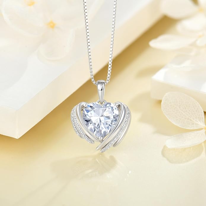 Birthstone Heart Necklace for Women, Infinity Love Heart Birthstone Crystal Charm, 925 Sterling Silver Zirconia Necklace for Mother's Day for your mother and jewelry for your beloved ones on anniversaries