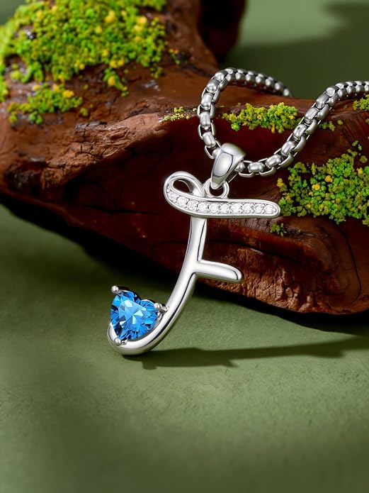 Birthday Gifts for Women Alphabet A to Z Initial Birthstone Pendant Necklaces for Women - 18k White Gold Plated Personalized Name Jewelry Anniversary Graduation Gifts for Wife Her Daughter Girlfriend(with Gift Box)