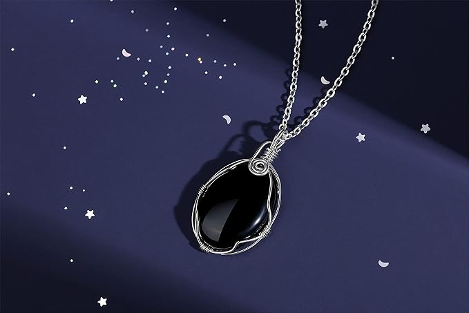 XIANNVXI Healing Crystal Necklace Wire Wrapped Oval Stone Gemstone Pendant Necklaces Natural Spiritual Reiki Witchcraft Quartz Jewelry for Women