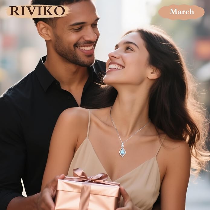 RIVIKO Valentines Day Gifts for Her-Infinity Birthstone Necklace for Women,925 Sterling Silver Teardrop Necklace, Womens Jewelry Birthday Gifts for Women Friend Her Mom Wife Lady