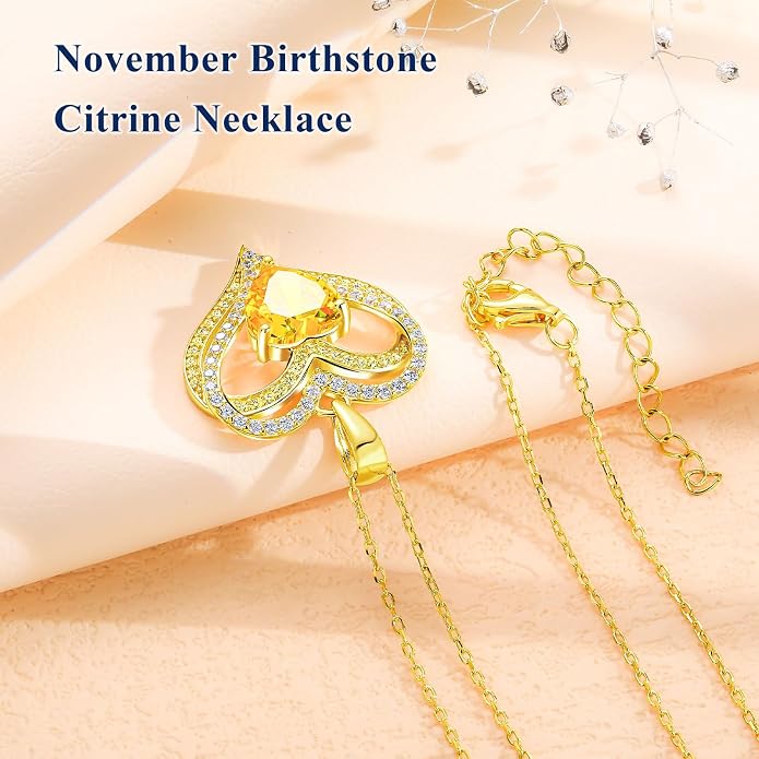 Anniversary Charm Necklace, Sterling Silver 14K Gold Plated Chain with Interlocking Heart Pendant Elegant Birthstone Necklaces for Women, Length 18"