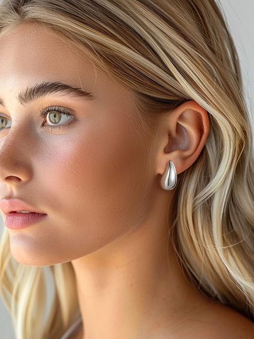 KeyStyle Chunky Gold Hoop Earrings for Women Trendy, Stainless Steel TearDrop Hoops Earring, Lightweight Water Drop Ear Jewerly