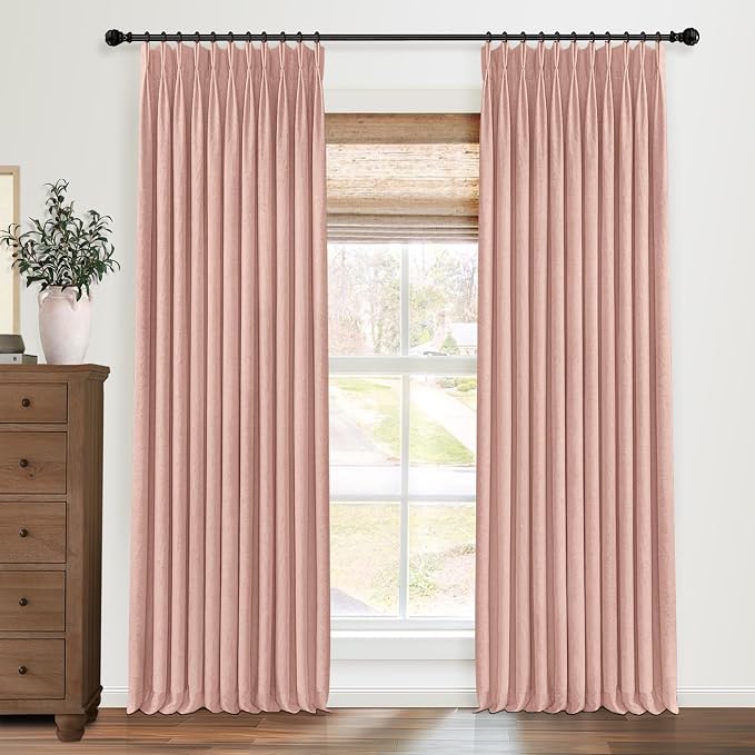 CAPALOCA Pinch Pleated Curtains Blackout, Linen Blackout Curtains 108 inches Long 2 Panels Set for Bedroom, Thermal Insulated Pinch Pleated Drapes for Living Room, 40"W x 108"L (Pack of 2), Blush Pink