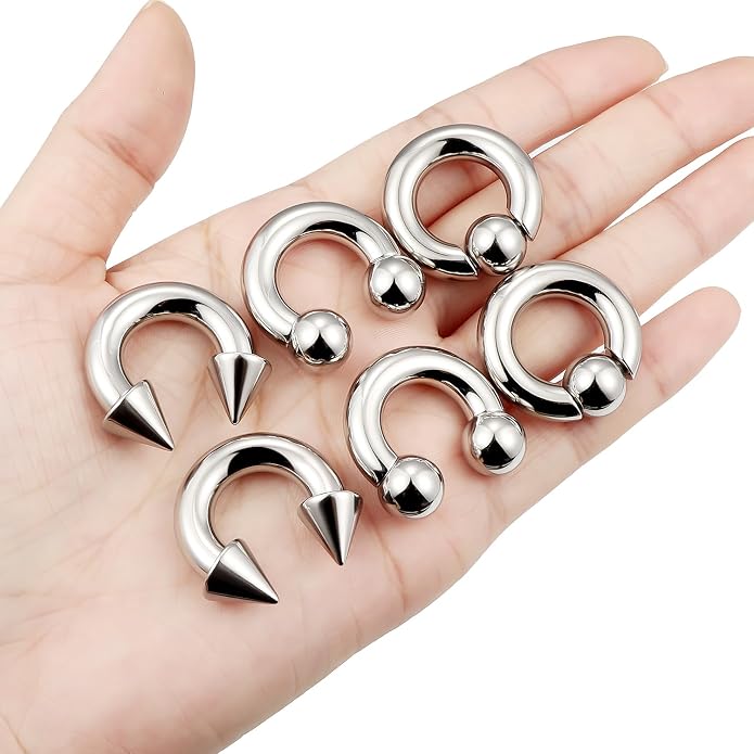 00G 0G 2G 4G 6G 8G 10G 12G 14G 16G Septum Rings Silver Black Surgical Steel Heavy Gauges Earrings Stretching kit Eyebrow Lip Septm Nose Rings Helix Tragus Daith Rook Earrings Hoops 10mm-19mm