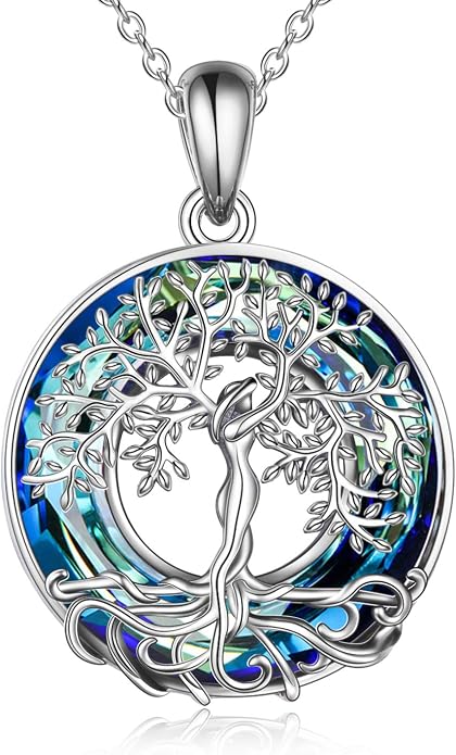 ONEFINITY Tree of Life Necklace for Women Sterling Silver Abalone Shell Crystal Tree of Life Pendant Necklace Family Tree Jewelry for Mom Daughter Sister Girls Christmas Gifts