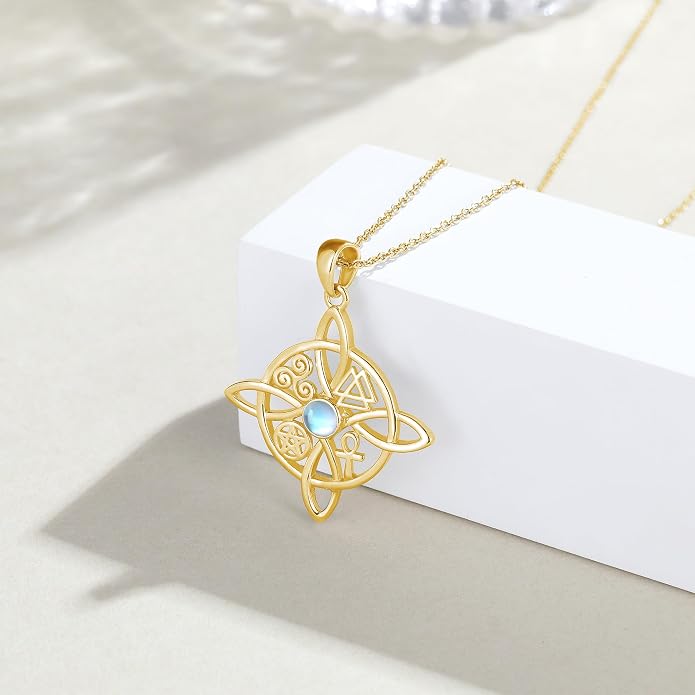 YAFEINI Sterling Silver Witches Knot Pendant Necklace - Celtic Cross Witch Jewelry Amulet Gifts for Women