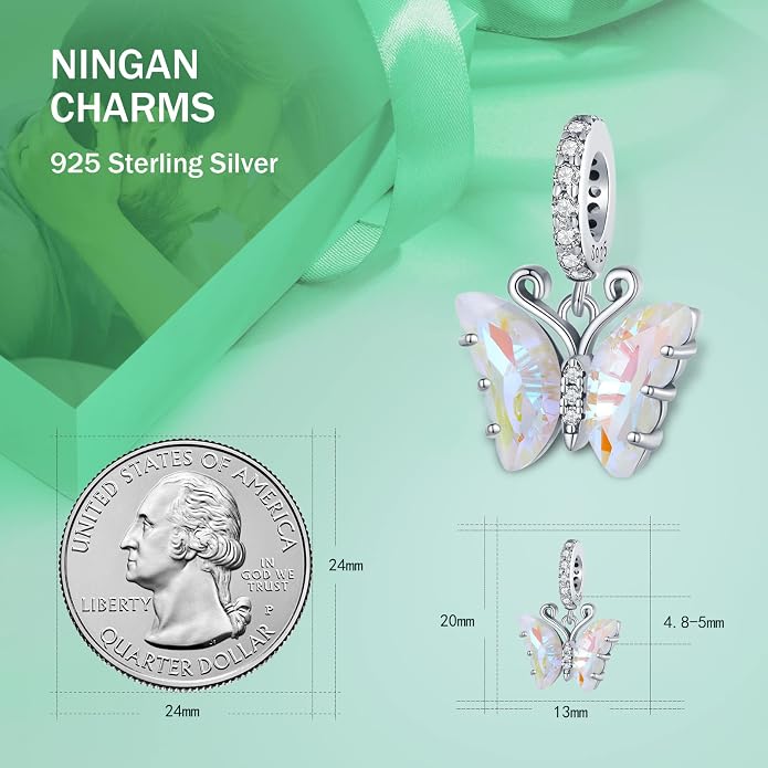 NINGAN 925 Sterling Silver Charm Golden Love Charm Buckle Safety Chain Travel Bead Firefly Dragonfly Pendant, Suitable for Women Bracelet and Necklace as Gift from Mom and Friends