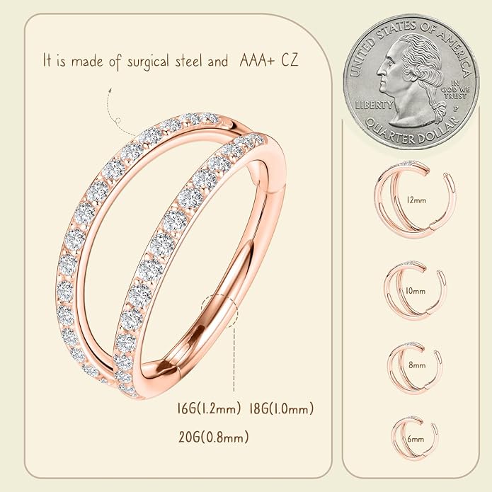 AROWRO Conch Piercing Jewelry Nose Rings Hoops Septum Rings Cartilage Earrings for Women Men Helix Piercing Jewelry Rook Tragus Surgical Steel Gold Silver 16G 18G 20G With Cubic Zirconia Opal