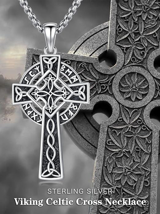 KXJ S925 Sterling Silver Black Cross/Best Dad/Baseball Bat/Silver Cross/Ankh Cross/Crucifix with 22+2 Inches Stainless Steel Rolo Chain Cross Necklace for Men Women Christian Religious Jewelry Gifts