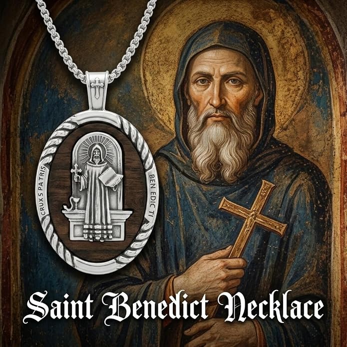 ONEFINITY Wooden Necklace Viking Wolf/St Benedict Medals/St Michael/Crucifix/St Christopher Pendant Necklace for Men Archangel Amulet Wooden Religious Jewelry Gifts for Men Women