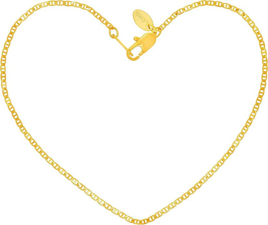 LIFETIME JEWELRY Womens Gold Anklet 1.4mm Flat Mariner Link Ankle Bracelet 24k Real Gold Plated