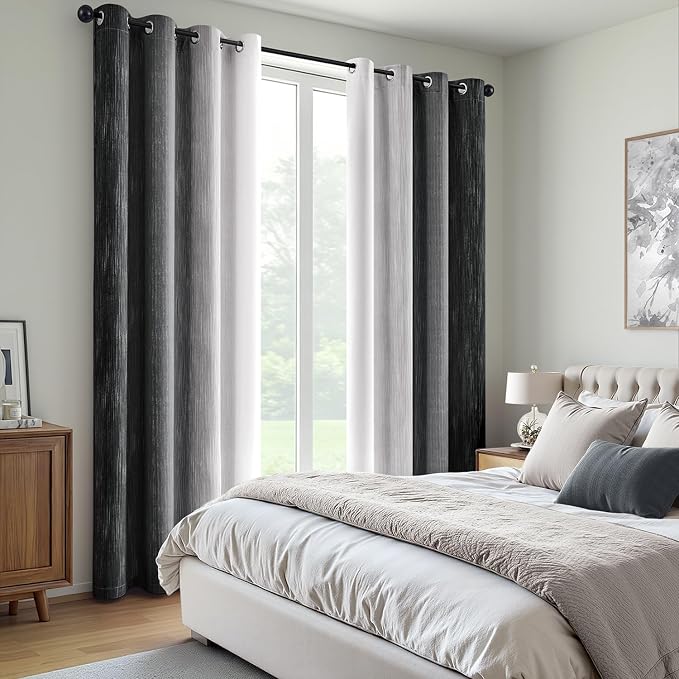 MIULEE Black and Greyish White Ombre Blackout Curtains, Full Room Darkening Thermal Insulated 96 Inches Long Drapes for Bedroom/Living Room Grommet Window Treatments Modern 52Wx96L, Set of 2