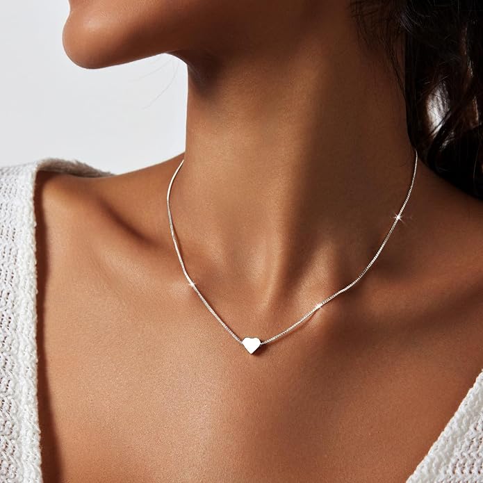 Airmb Heart Necklace for Women Gold/Silver Plated Trendy Heart Choker Lover Pendant Hypoallergenic Fashion Gold/Silver Necklace for Women Love Jewelry Gift for Women Girlfriend