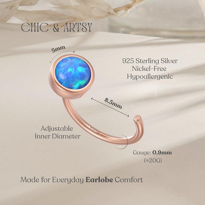 CHIC & ARTSY 925 Sterling Silver Half Hoop Earrings for Women, Dainty Huggie Hoops with Synthetic Opal, Moonstone, CZ & Gemstones, Lightweight Comfort Fit Everyday Elegant Jewelry