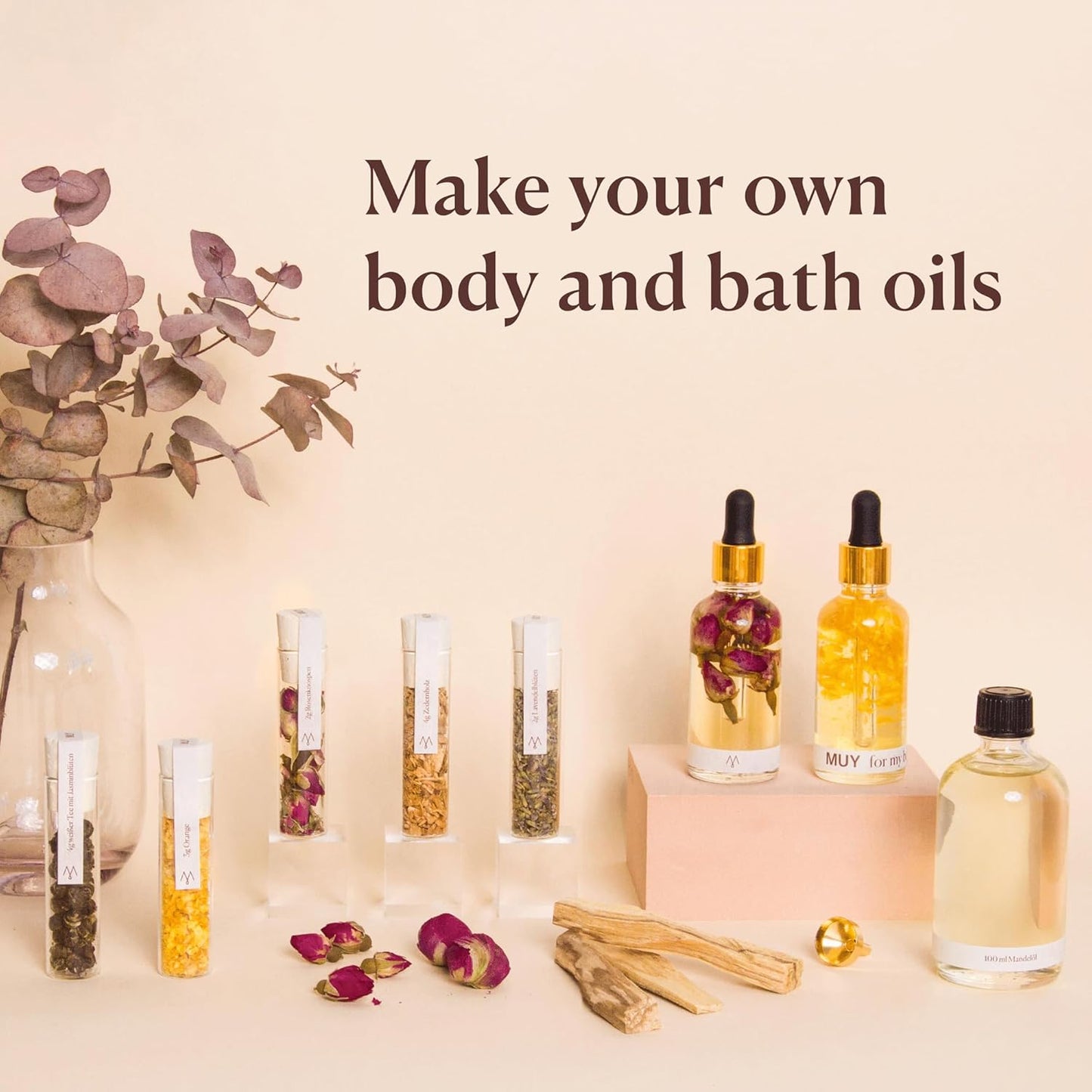 DIY Body Oil Set for Hair, Body & Bath | Includes Almond Oil, Cedar Wood, Orange Peel, Lavender | Gift Idea for Women | Anniversary & Birthday Gift for Her
