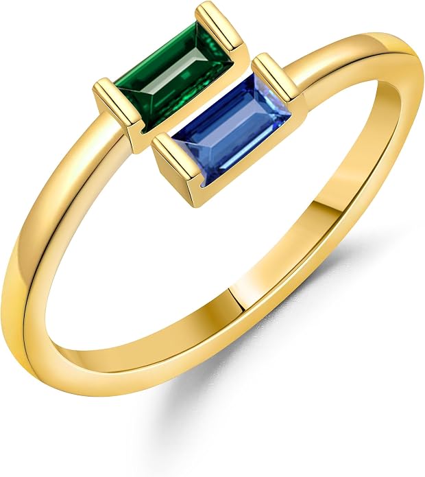 JSJOY Birthstone Rings for Women Dainty Emerald Blue Ring Birthday Gifts for Mom Her Gemstones CZ Ring for Teens Gold Rings That Don't Tarnish Adjustable Ring Jewelry Gifts