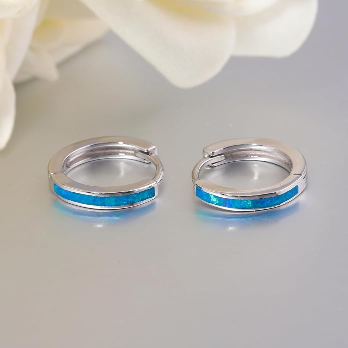 CiNily Sterling Silver Hoop Earrings, Tiny Opal Hoop Earrings for Women Small Huggie Earrings Lightweight Dainty Mini Hoops Hypoallergenic Jewelry Cartilage Piercing Hoop Earrings 12mm