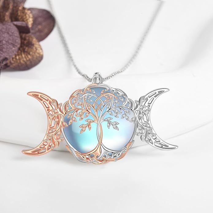 POPLYKE Tree of Life Necklace for Women Sterling Silver Celtic Knot Family Tree With Blue/Purple/Volcano Crystal Irish Gifts for Mom Wife Birthday Christmas