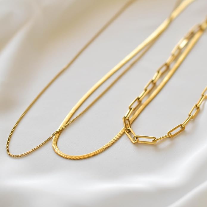 CHESKY 14K Gold/Silver Plated Snake Chain Necklace Herringbone Necklace Gold Choker Necklaces for Women Gifts Jewelry 1.5/3/5MM(W) 14"/16"(L) Mothers Day Gifts for Mom