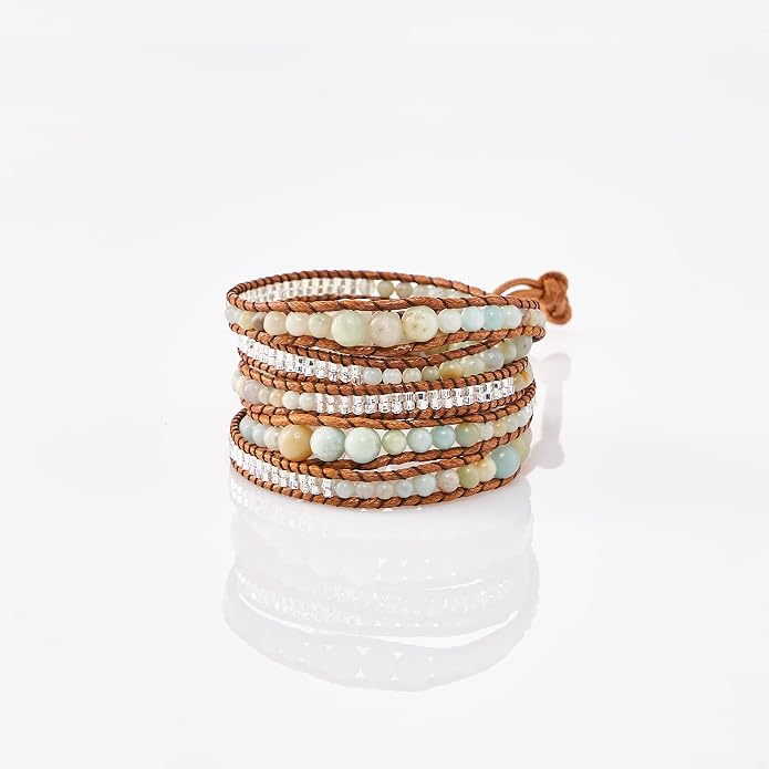 Bracelet for Women – Handmade Vegan Boho Natural Stone Layered Bracelet, Thailand Bohemian Stackable Beaded Wrap Bracelets, Summer Hippie Bracelet Stack, Fashion Jewelry Gifts