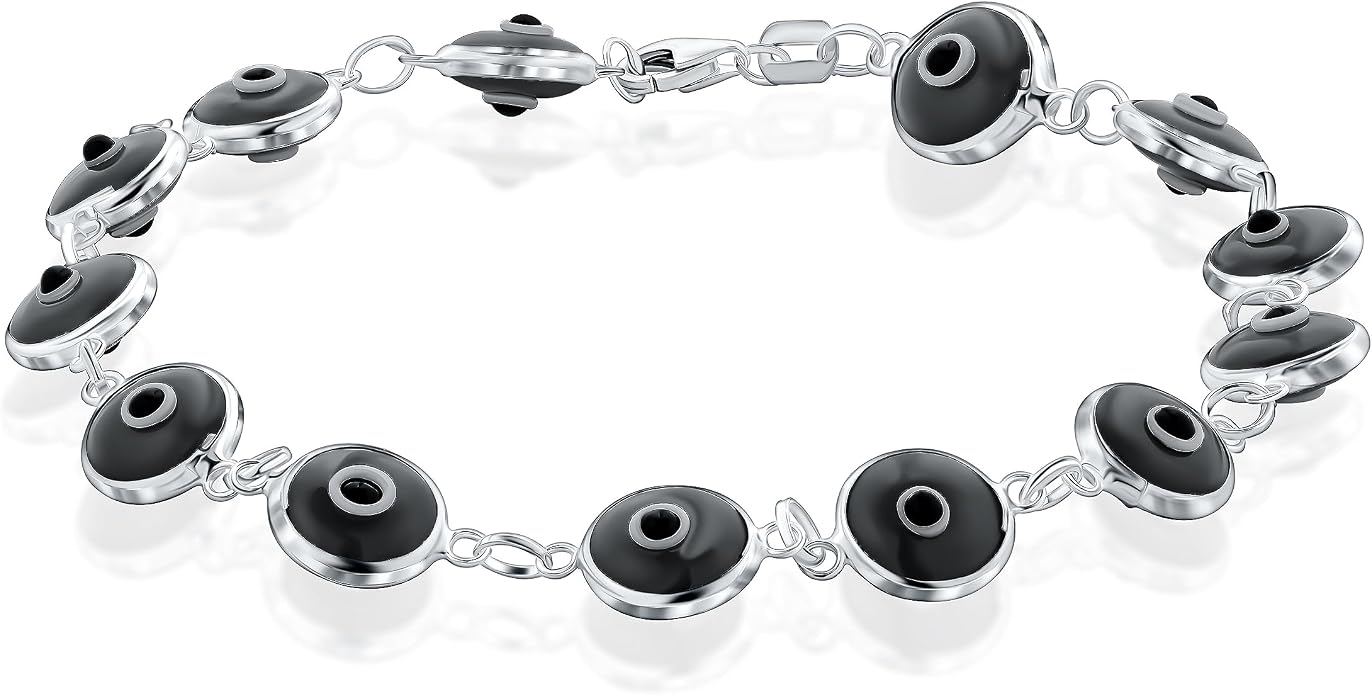 PORI JEWELERS 925 Sterling Silver 6MM Multicolored Evil Eye Bracelet for Women - 7.5 inches