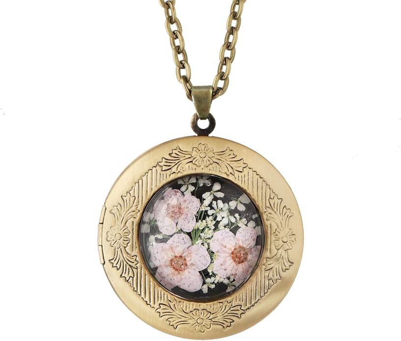 Handmade Oval Shaped Photo Locket with dried Pressed Flowers Locket pendant Necklace