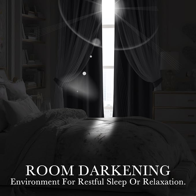 PONY DANCE Blackout Curtains Sheer Overlay - Decorative Window Drapes with Grommet Mix & Match for Bedroom, 52 x 63 in, Silver Grey, 2 Pieces
