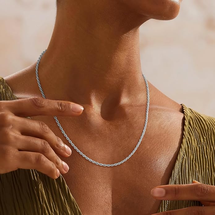 Jewlpire 925 Sterling Silver Plated Rope/Cuban/Paperclip/Herringbone Chain Necklaces for Women, 18K Gold Plated Chain Necklace,Hypoallergenic Women's Chain Necklaces 16+3 Inch