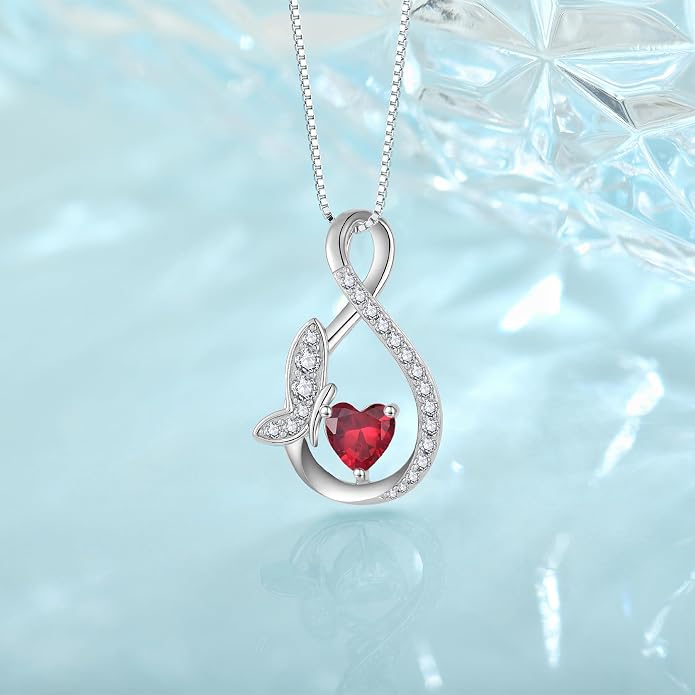 Infinity Butterfly Necklace for Women 925 Sterling Silver Heart Birthstone Created Gemstone Pendant Jewelry Gifts for Women Her
