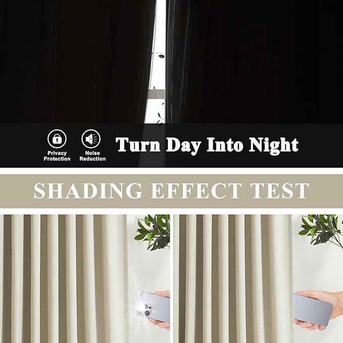 Vision Home Sand Pinch Pleated Full Blackout Curtains Linen Blended Room Darkening Window Curtains 90 inch for Living Room Bedroom Thermal Insulated Pinch Pleat Drapes with Hooks 2 Panel 40" Wx90 L