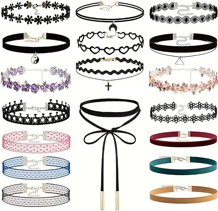 18Pcs Velvet Choker Necklace Set Black Classic Gothic Tattoo Lace Chokers Collar Necklace for Women Jewelry Gift