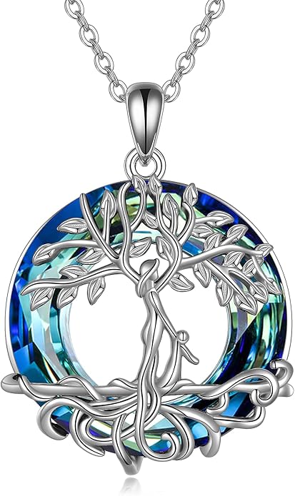 ONEFINITY Tree of Life Necklace for Women Sterling Silver Abalone Shell Crystal Tree of Life Pendant Necklace Family Tree Jewelry for Mom Daughter Sister Girls Christmas Gifts