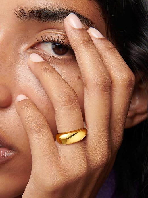 U7 Chunky Gold Dome Rings for Women, Stainless Steel/18KGold Plated/Black Statement Ring Non Tarnish Women Rings, Size 7-12