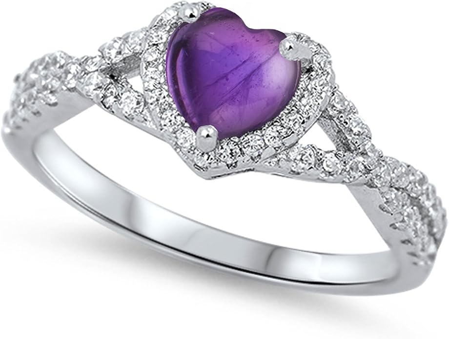 CHOOSE YOUR COLOR Sterling Silver Heart Halo Promise Ring