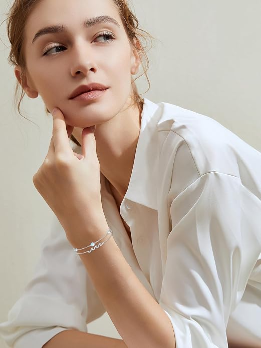 Wave/Dolphin Bracelet/Sea Turtles Anklet 925 Sterling Silver Adjustable Moonstone Bracelet/Anklet Summer Ocean Jewelry Gifts for Women