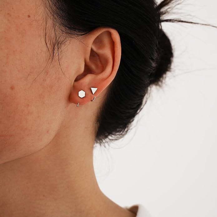 CHIC & ARTSY 925 Sterling Silver Half Hoop Earrings for Women, Small Huggie Hoops Set with Ball Bar Star Moon Cross & Pearl, Lightweight Comfort Fit Everyday & Sleep Earrings