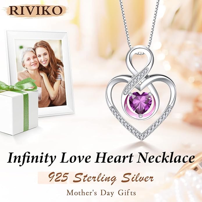 RIVIKO Infinity Heart Symbol Necklace for Women 925 Sterling Silver Love Heart Pendant Mothers Day Anniversary Birthday Christmas Jewelry Gifts for Women Mom Wife Sister Her Friends