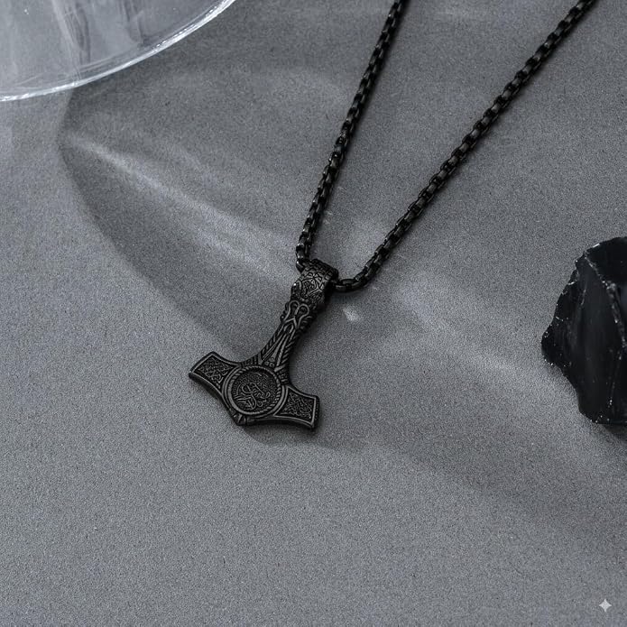 PROESS Thors Hammer Necklace Sterling Silver Celtic Knot Wolf/Lion/Raven Necklace Viking Mjolnir Pendant Jewelry for Men
