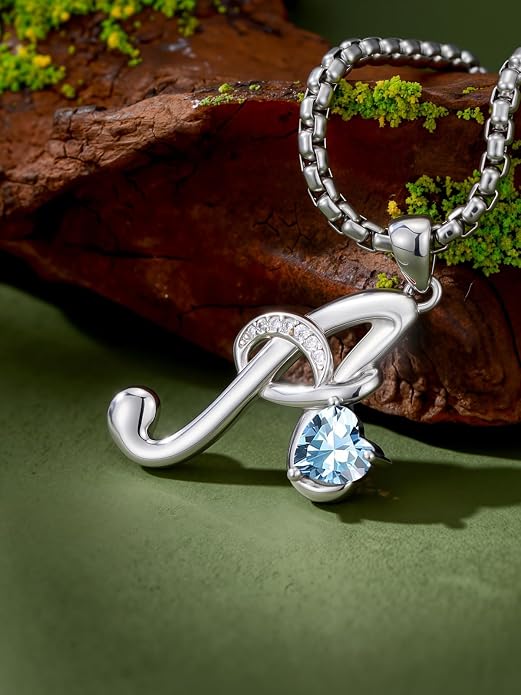 Birthday Gifts for Women Alphabet A to Z Initial Birthstone Pendant Necklaces for Women - 18k White Gold Plated Personalized Name Jewelry Anniversary Graduation Gifts for Wife Her Daughter Girlfriend(with Gift Box)