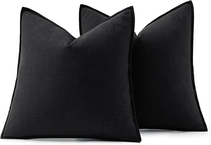 MIULEE Decorative Linen Euro Sham Pillow Covers 24x24 Black | Boho Farmhouse Neutral Couch Throw Pillows for Bed, Pack of 2 Accent Modern Pillowcases, Sofa Livingroom Home Decor