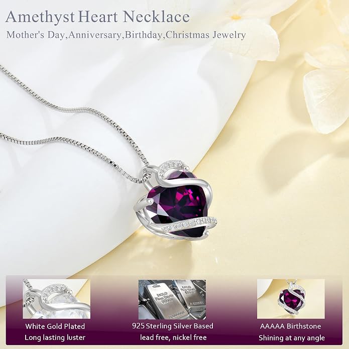 Heart Necklace for Women 925 Sterling Silver Infinity Love Heart Birthstone Necklace Pendant Hypoallergenic Jewelry for Women
