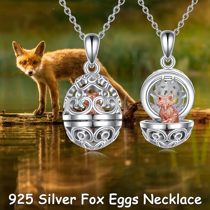 AXELUNA Fox Necklace Sterling Silver Easter Egg Necklace Fox Pendant Animal Jewelry Gifts for Women Girls Birthday Graduation Gift