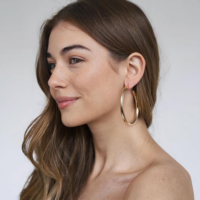 14K Gold-Plated, Lightweight, Open Hoop Earrings For Women