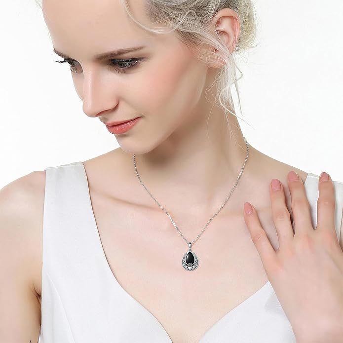 PELOVNY Celtic Knot Necklaces for Women 925 Sterling Silver Gemstone/Birthstone Teardrop Infinity Necklace Irish Celtic Pendant Jewelry Gifts for Mom Daughter Wife