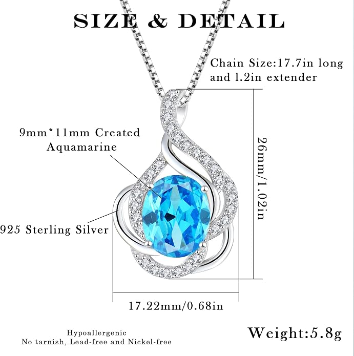 Birthstone Necklace for Women 925 Sterling Silver Pendant Necklaces Oval Cut Cubic Zirconia Necklace Jewelry