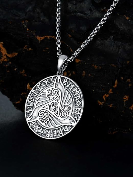 Viking Necklace for Men 925 Sterling Silver Viking Wolf/Thors Hammer/Vegvisir/Tree of Life/Compass Pendant Norse Necklace Amulet Talisman Christmas Gifts for Him Her