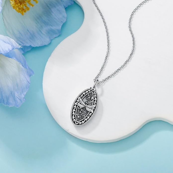 925 Sterling Silver Memorial Jewelry Urn Necklaces for Ashes, Photo Locket Necklace that Holds Picture