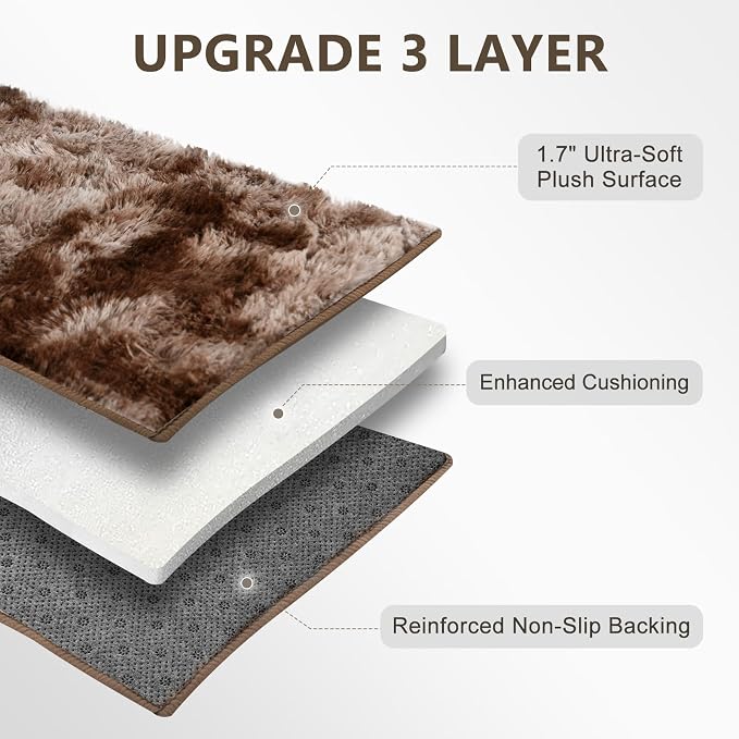 10x14 Extra Large Shaggy Area Rugs for Living Room Decor, Non-Slip Tie-Dyed Rugs for Bedroom Kids Playroom Dorm Room, High Pile Ultra Soft Carpet, Brown