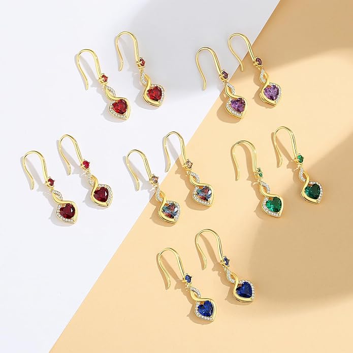 FANCIME Heart Infinity Dangle Drop Earrings 925 Sterling Silver Heart Gemstone Birthstone Earring