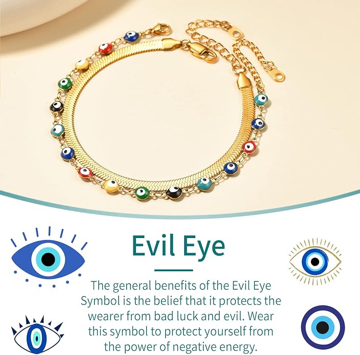 Supcare Evil Eye Anklets for Women,Cuban/Figaro/Mariner/Snake Chain Layered Ankle Bracelet Gifts (with Gift Packing)
